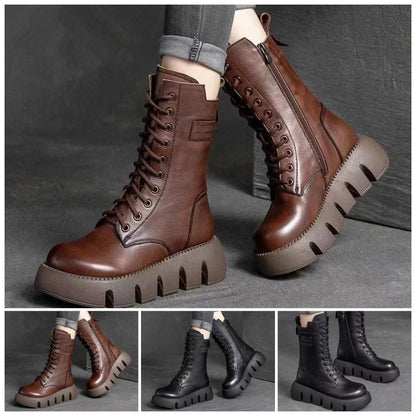 Omejena ponudba 42% popusta 🔥👢【35-40】Visokokakovostne ročno izdelane ženske mehke usnjene škornje z debelim podplatom, jesen–zima nova kolekcija