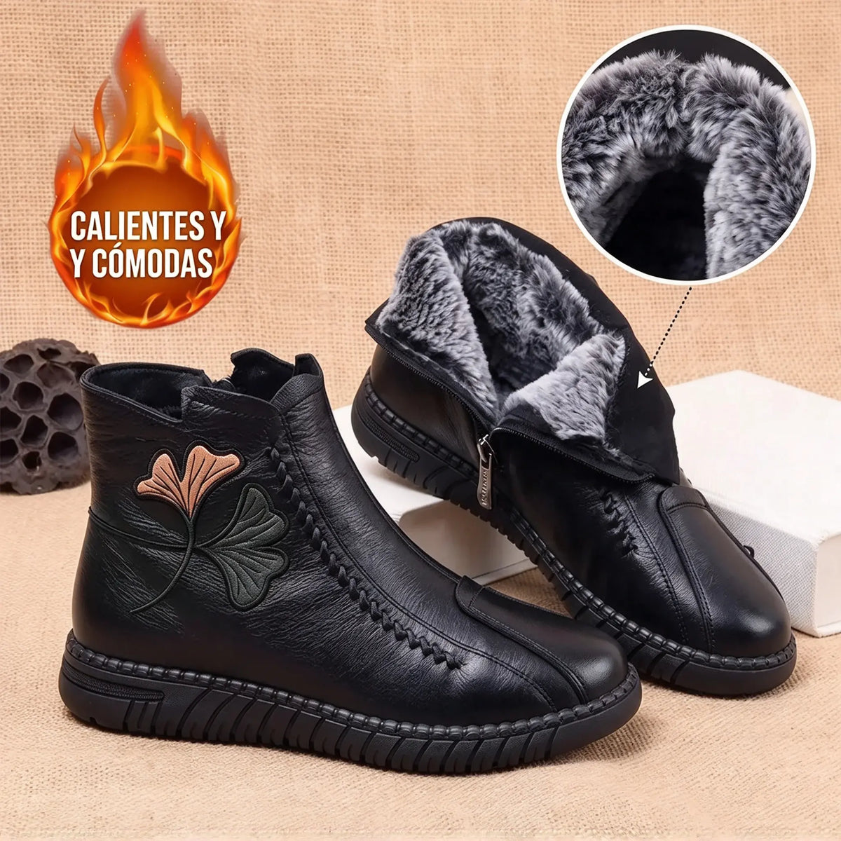 🔥【35-41】2026 Otoño/Invierno Nuevo estilo Botas de cuero de algodón suave con forro polar