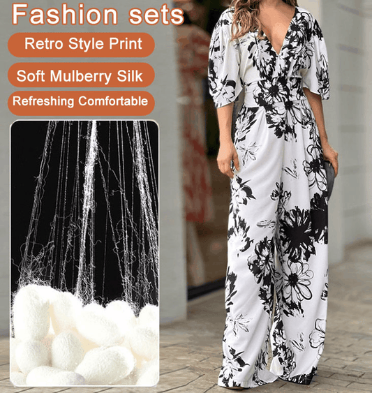 🔥【S-3XL】🥰2025 Nowa moda druk wysoka talia szeroka jumpsuit
