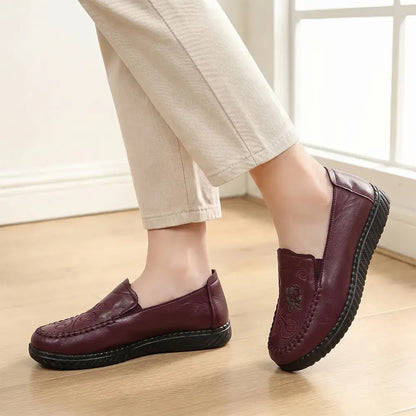 🌸Zapatos planos sin cordones con bordado y suela suave para mujer: calzado transpirable, antideslizante y cómodo para caminar, ideal para personas mayores.