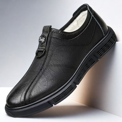 【39-44】Nowe męskie buty zimowe, wykonane z wodoodpornej skóry i bawełnianej tkaniny, z polarową podszewką.