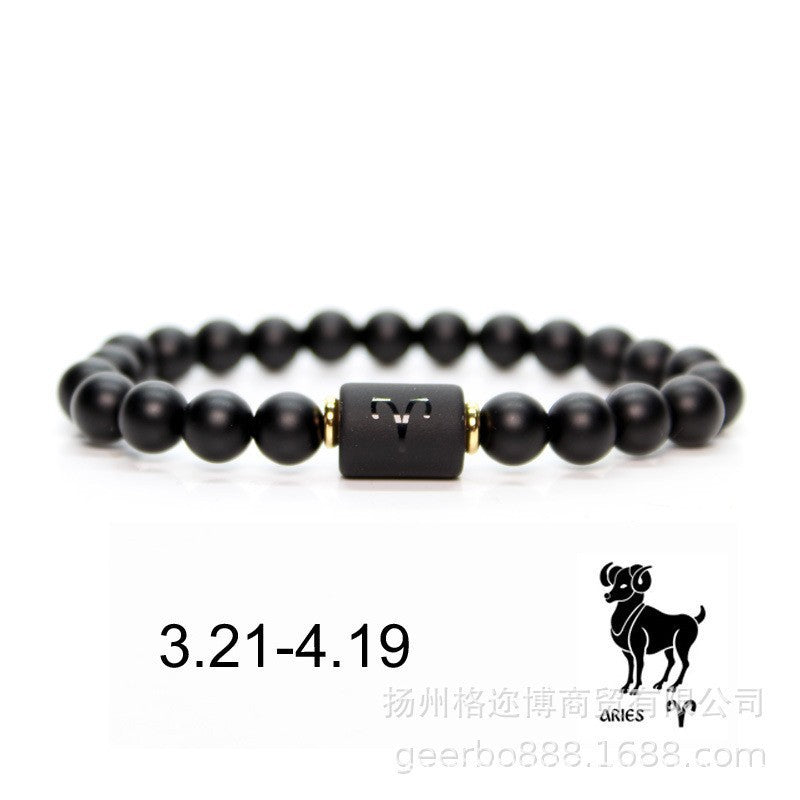 🔥【Kupite 1, dobijte 1 gratis】💖Ručno izrađena narukvica za par s dvanaest horoskopskih znakova od matiranog crnog ahata