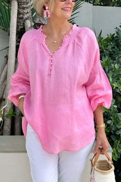 🌸【S-3XL】2025 Wiosna Lato Nowy Casual V-Neck Jednolity kolor Bawełniane topy damskie