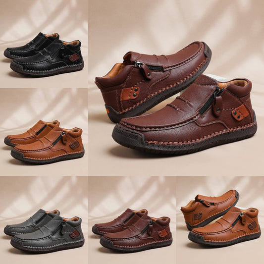 👞【38-48】Ανδρικές μπότες οδήγησης, από δέρμα υψηλής ποιότητας, χειροποίητες, χωρίς ολίσθηση - φαρδιά δάχτυλα, στήριξη στην καμάρα