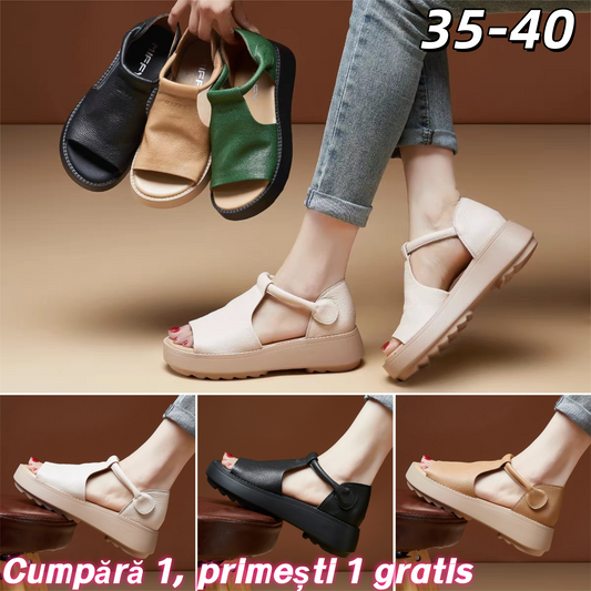 🔥👡【35-40】Sandale romane cu gură de pește din piele naturală, cu talpă groasă, în stil retro, noi, pentru vara 2025.