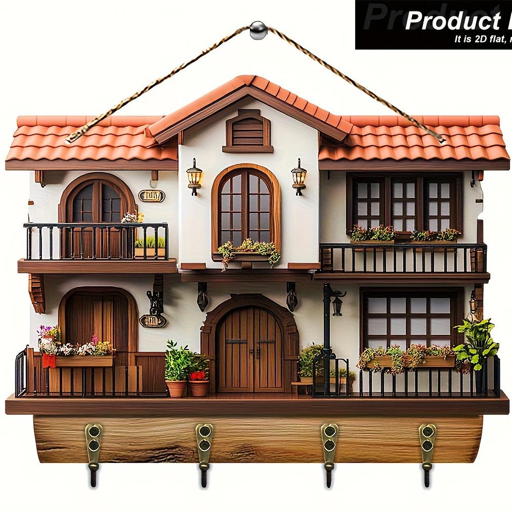 🏠Cârlig de chei cu pandantiv pentru verandă, decor din lemn, frumos cârlig de decor din lemn pentru casă