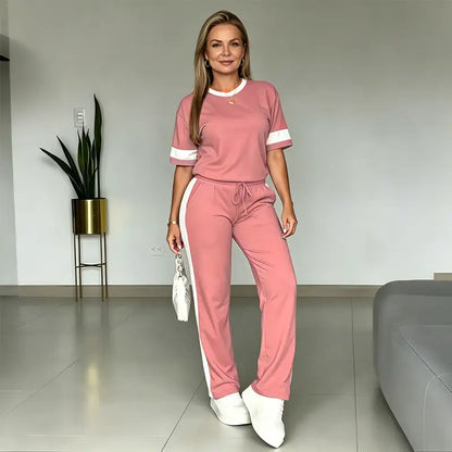 👕👖【Majica kratkih rukava + ležerne hlače】Udoban pamučni komplet, moderan i opušten stil