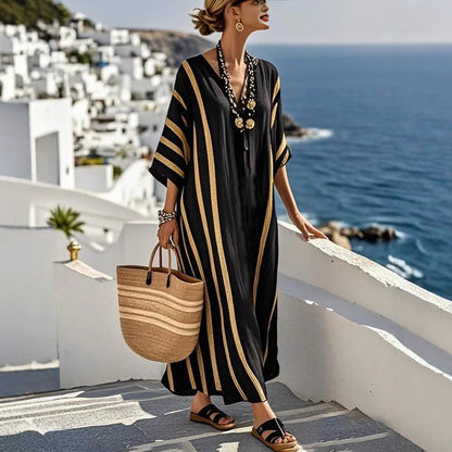 🥻【S-5XL】Αυτό το εκπληκτικό φόρεμα είναι η ιδανική επιλογή για διακοπές. Η μακριά, φαρδιά φούστα είναι κομψή και ιδανική για μια βόλτα στην παραλία ή μια βραδινή έξοδο.