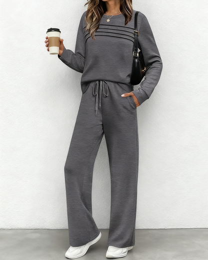 【🥇Skvělá nabídka】🔥【S-3XL】Dámský módní ležérní sportovní oblek, vysoce kvalitní tričko s dlouhým rukávem a kalhoty z čisté bavlny