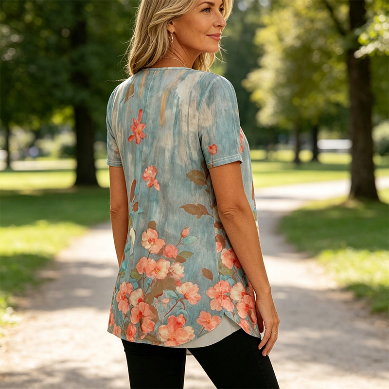 🌸【S-5XL】Elegantna bluza 2 u 1 s cvjetnim printom – široki kroj koji skriva trbuh i vitkije oblikuje figuru