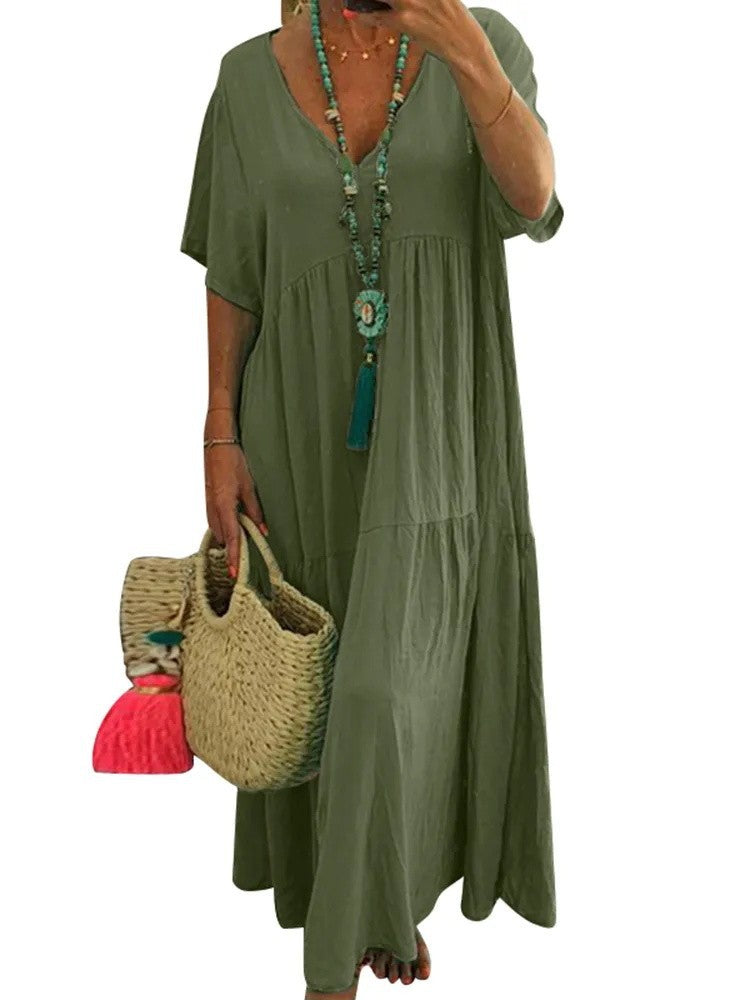 【Časově omezená sleva】👗【S-5XL】 Nová módní dlouhá sukně s výstřihem do V --3961566