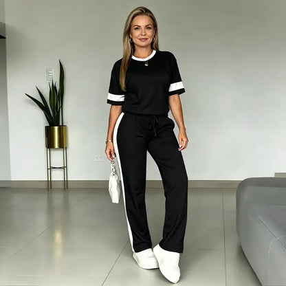 👕👖【Majica kratkih rukava + ležerne hlače】Udoban pamučni komplet, moderan i opušten stil