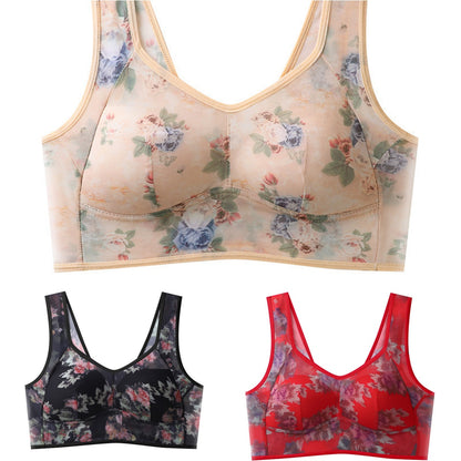 💥【Balení 3 ks】Plus Size podprsenka s potiskem a bez kostic, vysoce kvalitní push-up - lehká a prodyšná síťovina, pohodlná a stylová