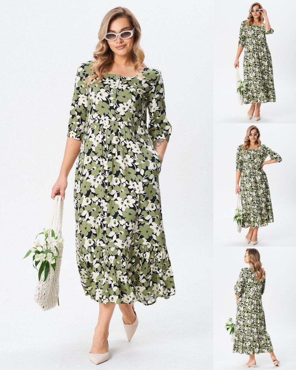 💗💐Gran descuento último día [S-5XL] 2026 Moda Verano Dama Temperamento Elegante Vestido de Algodón Verde para Mujer ✅Cómodo y transpirable, muy adecuado para el verano
