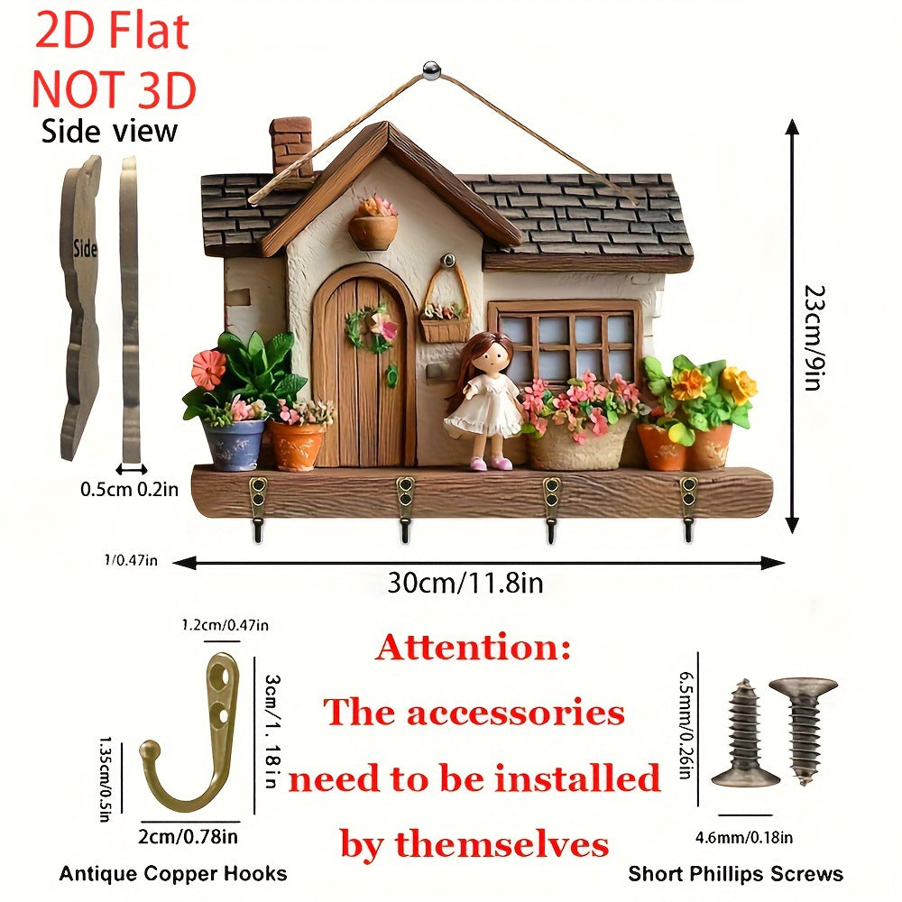 🏠Cârlig de chei cu pandantiv pentru verandă, decor din lemn, frumos cârlig de decor din lemn pentru casă