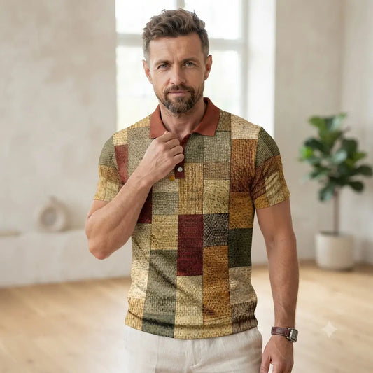 【S-5XL】Camisa polo casual para hombre con estampado geométrico 2026