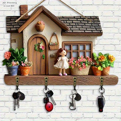 🏠Cârlig de chei cu pandantiv pentru verandă, decor din lemn, frumos cârlig de decor din lemn pentru casă