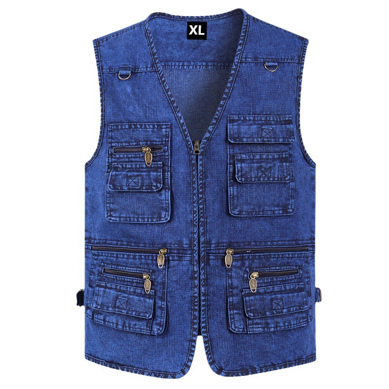 🔥 【Nova kolekcija -50% 】Muški džinski prsluk s mnogo džepova 【XL–7XL】 – Izdržljiv, prozračan i udoban