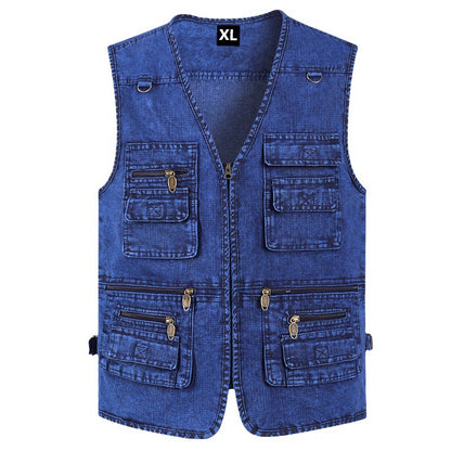 🔥 【Nova kolekcija -50% 】Muški džinski prsluk s mnogo džepova 【XL–7XL】 – Izdržljiv, prozračan i udoban