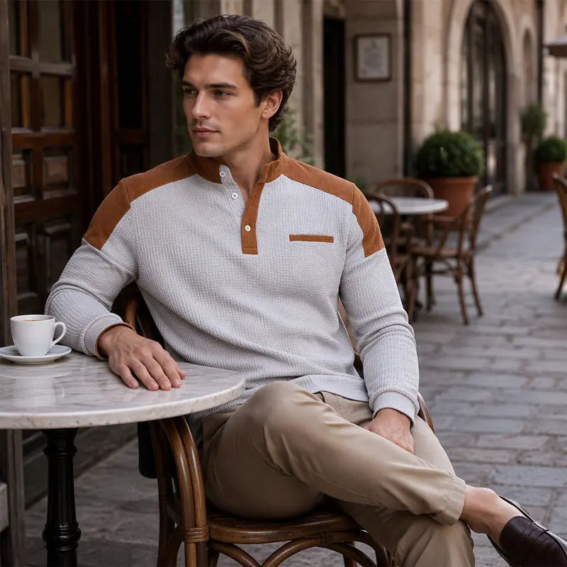 👕【S-3XL】Sudadera de cuello alto para hombre con tejido de textura tipo gofre✨🧥