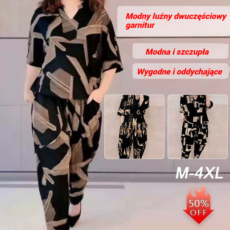 🔥【Top + Spodnie】🔥[M-4XL]2025 letni garnitur, nowy styl, swobodny, luźny, harem, spodnie, dwuczęściowy