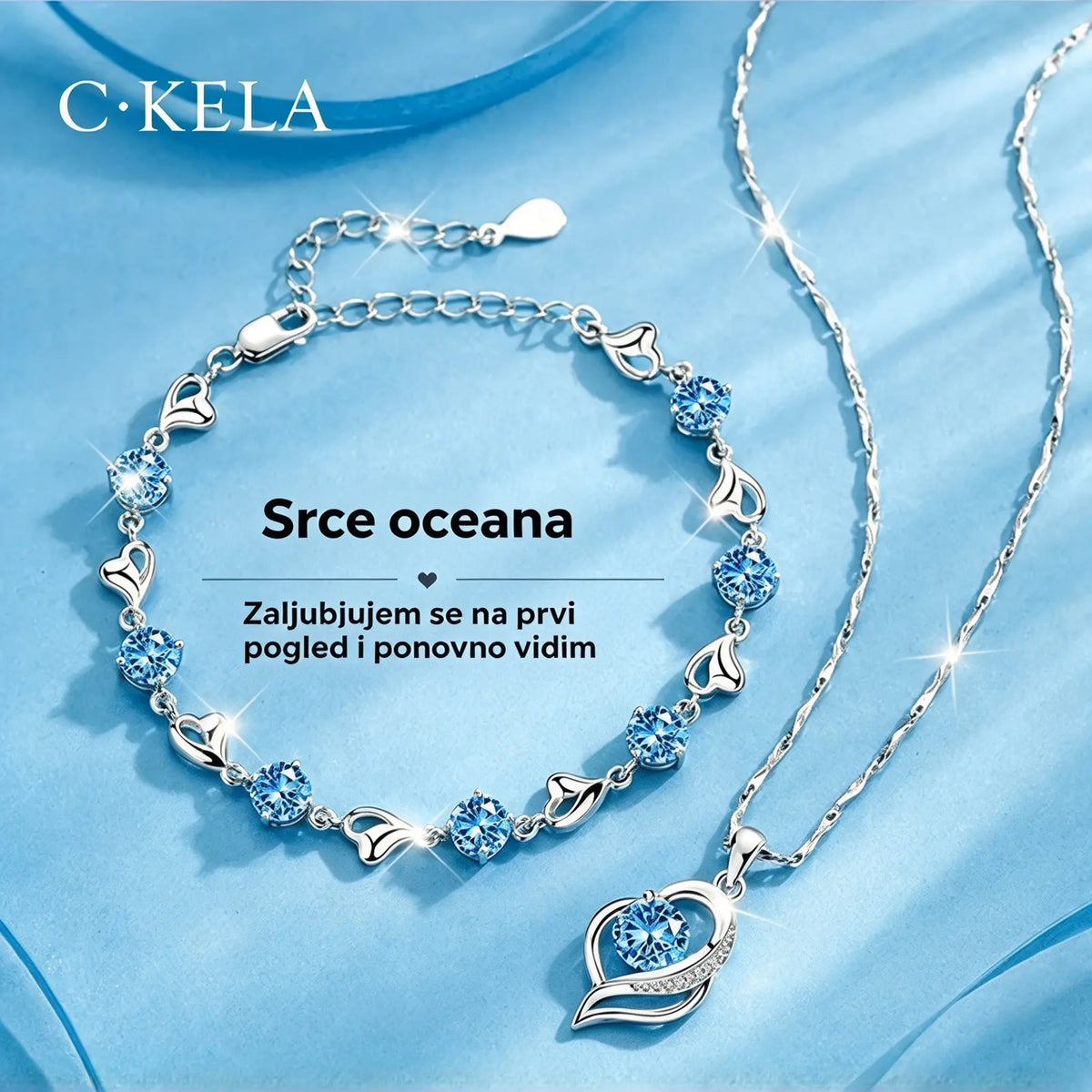 ✨✨【Kupite jedan, dobijte jedan gratis】💎💎Komplet narukvice i ogrlice od 925 srebra s motivom oceanskog srca