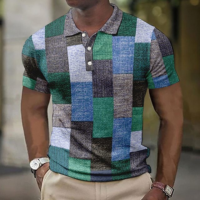 【S-5XL】Camisa polo casual para hombre con estampado geométrico 2026