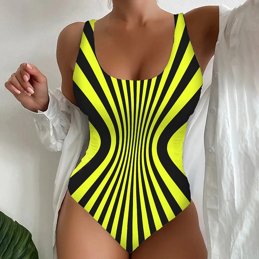 🥰【Snížení výprodejové ceny, časově omezená nabídka】🔥🔥【S~6XL】Sexy jednodílné plavky s pruhovaným vzorem -4072042