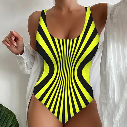 🥰【Snížení výprodejové ceny, časově omezená nabídka】🔥🔥【S~6XL】Sexy jednodílné plavky s pruhovaným vzorem -4072042