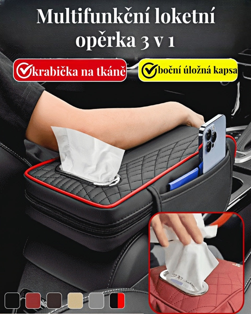 🚗Multifunkční loketní opěrka do auta z pravé kůže 3 v 1
