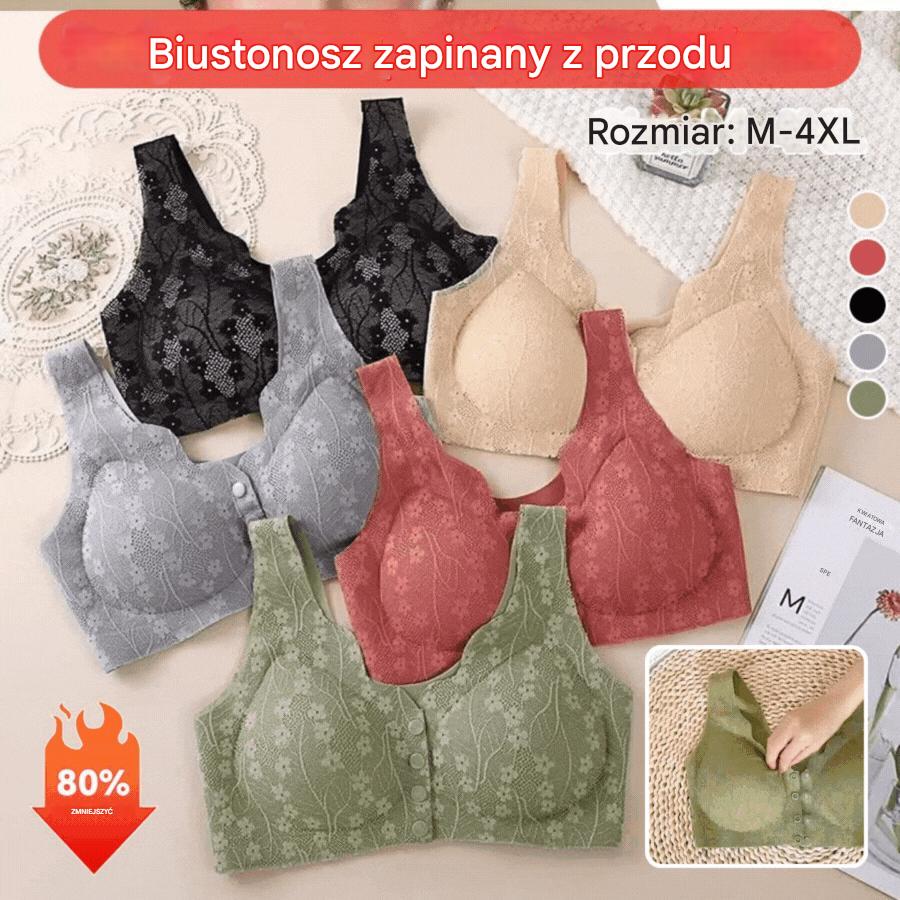 😍【3/6 sztuk】【40-100KG】Damski, bezprzewodowy, koronkowy biustonosz zapinany z przodu,Ostatni dzień - 49% zniżki