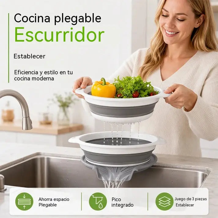 📢📢1 juego 34 euro ⏰ Juego de 3 coladores plegables con base de drenaje