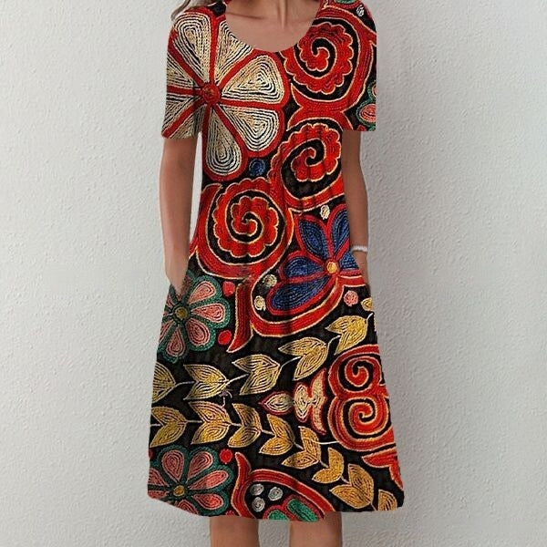 👗【45% OFF】【S-5XL】 2025 Módní potištěné šaty s kulatým výstřihem z roku