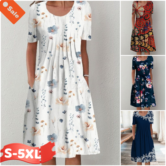 💗【S-5XL】Modna midi haljina s cvjetnim printom, izuzetan cvjetni uzorak, ✅Bogat i elegantan temperament, ✅Pogodna za dnevnu i party odjeću