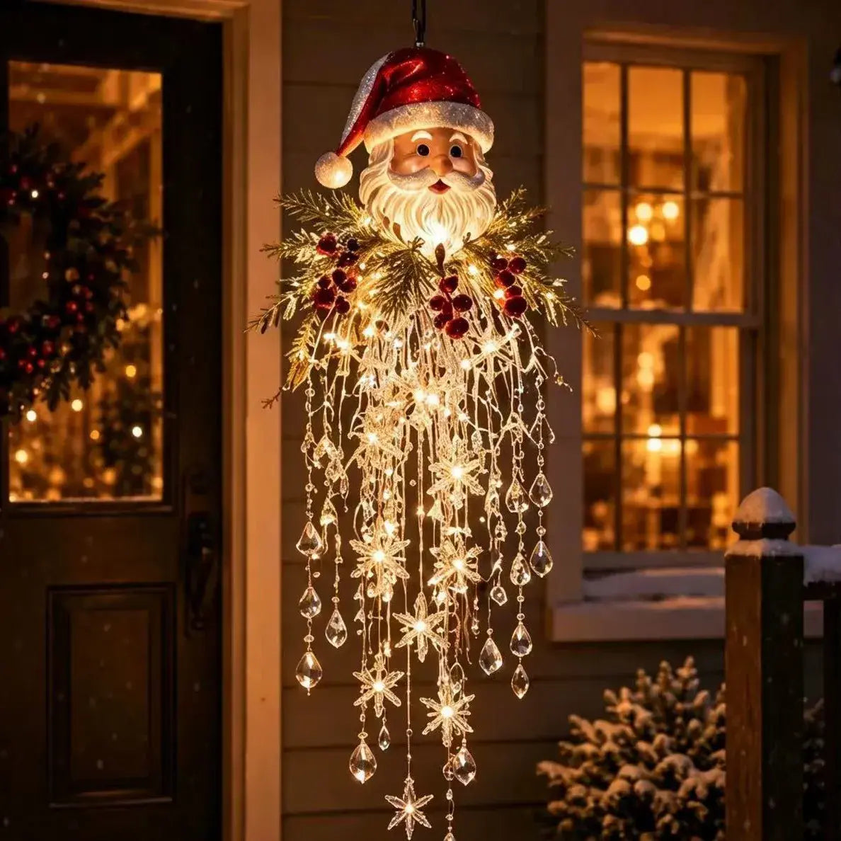 🔥 50% DE DESCUENTO HOY 🎅 Copo de nieve colgante navideño y luz LED de cristal | Brillo mágico para el porche ✨