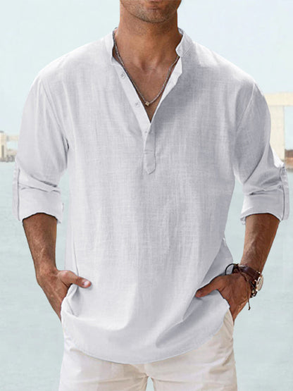🤩【S-5XL】Ανδρικό μακρυμάνικο πουκάμισο από βαμβάκι και λινό ύφασμα.