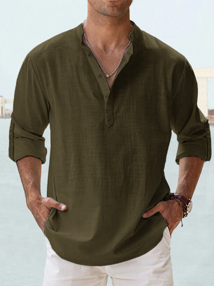 🤩【S-5XL】Ανδρικό μακρυμάνικο πουκάμισο από βαμβάκι και λινό ύφασμα.