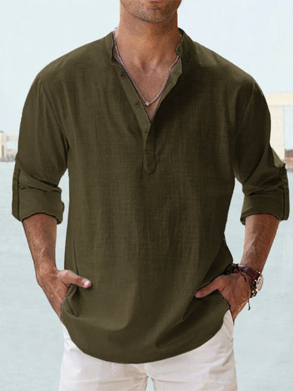 🤩【S-5XL】Ανδρικό μακρυμάνικο πουκάμισο από βαμβάκι και λινό ύφασμα.