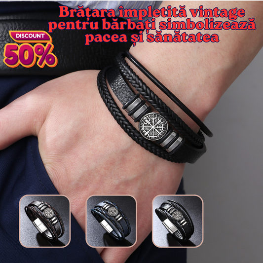 🔥🎁Brățara împletită vintage pentru bărbați simbolizează pacea și sănătatea