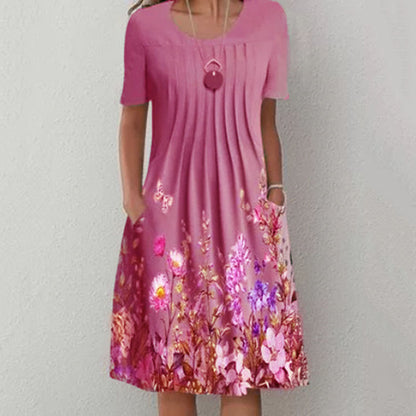 😍🦋【40-100KG】2025, primavara si vara, noua moda rochie imprimata pentru dama cu gat rotund