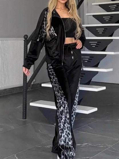 💥 RASPRODAJA ⏰ Komplet: bluza s leopard printom i kontrastne hlače za žene (jakna + hlače)