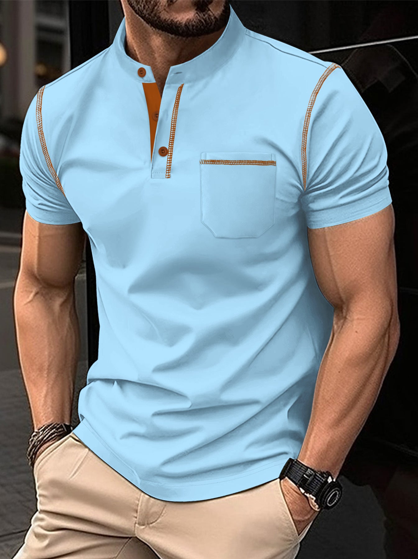 👕【S-XXXL】2026 Nova muška polo majica/majica kratkih rukava s gumbima, jednobojna, s V-izrezom, ležerni stil