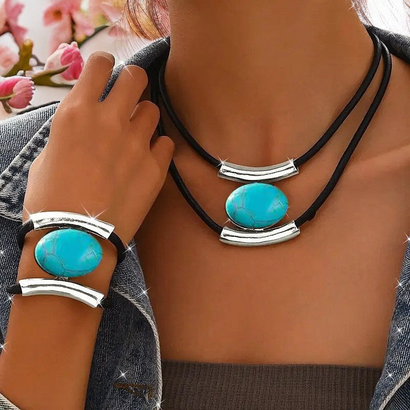 ✨🔥【Cumpără 1, primești 1 gratuit】Set colier și brățară cu pietre prețioase în stil boho
