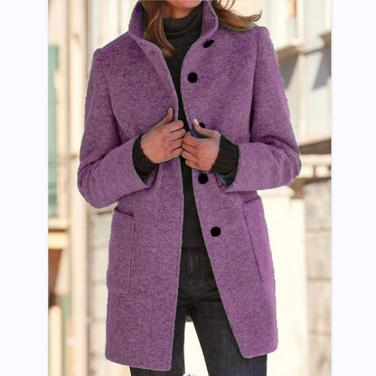 🔥¡Descuento del 43%🔥【Tallas S-5XL】Nuevo abrigo de lana de color liso para mujer, colección otoño/invierno 2025, con cuello y botones de estilo retro.