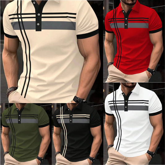 【🔥Oferta especial】👕‍♂️ Polo elegante para hombre con solapa - Rayas refinadas, diseño moderno