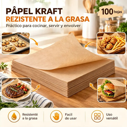 🍟✨ Papel Antigrasa para Alimentos (juego de 100 unidades) | Papel para Freidora, Patatas Fritas, Snacks, Barbacoa y Horno (25x35 cm + 30x40 cm)