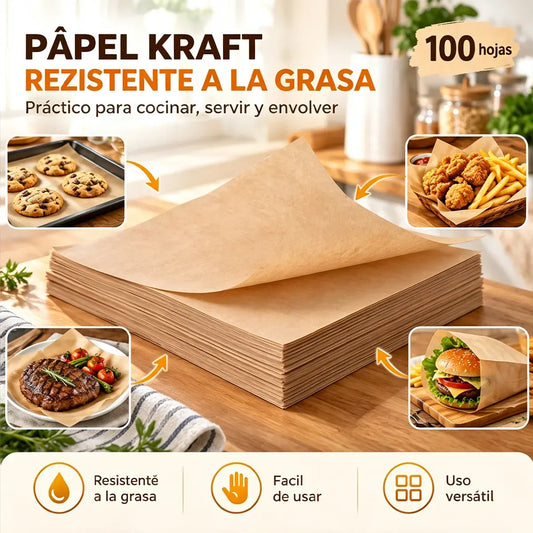 🍟✨ Papel Antigrasa para Alimentos (juego de 100 unidades) | Papel para Freidora, Patatas Fritas, Snacks, Barbacoa y Horno (25x35 cm + 30x40 cm)