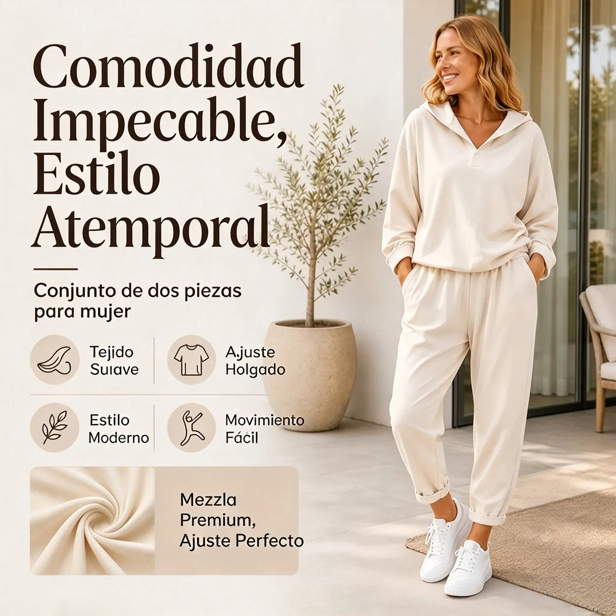 😍💕【S-3XL】Conjunto de sudadera con capucha y pantalones informales para mujer