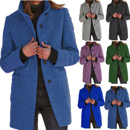 🔥¡Descuento del 43%🔥【Tallas S-5XL】Nuevo abrigo de lana de color liso para mujer, colección otoño/invierno 2025, con cuello y botones de estilo retro.