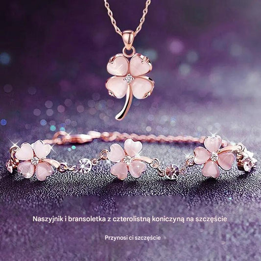🎁【Kup 1, a 1 dostaniesz gratis】💖【Naszyjnik + Bransoletka】🍀💎Zestaw naszyjnika i bransoletki ze srebra 925 z czterolistną koniczyną